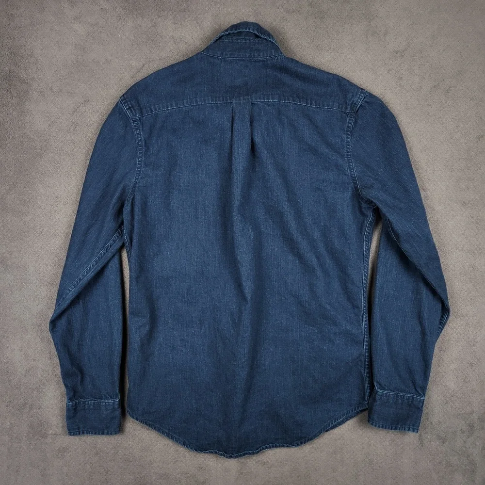 Levis Denim Shirt Mens Small Dark Blue Long Sleeve Button Up Pocket Stretch